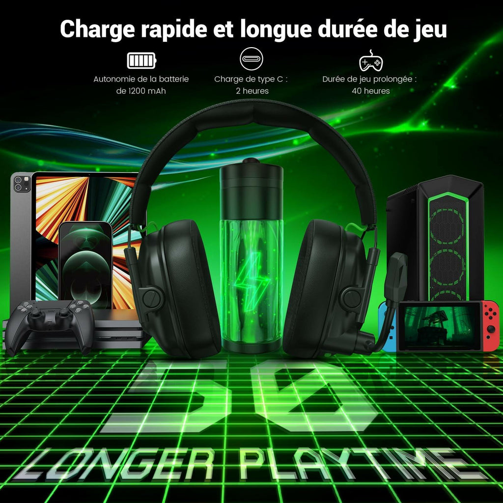 Krysenix 2.4 GHz Wireless Gaming Headset for PC, PS5, PS4, Switch, Mac,