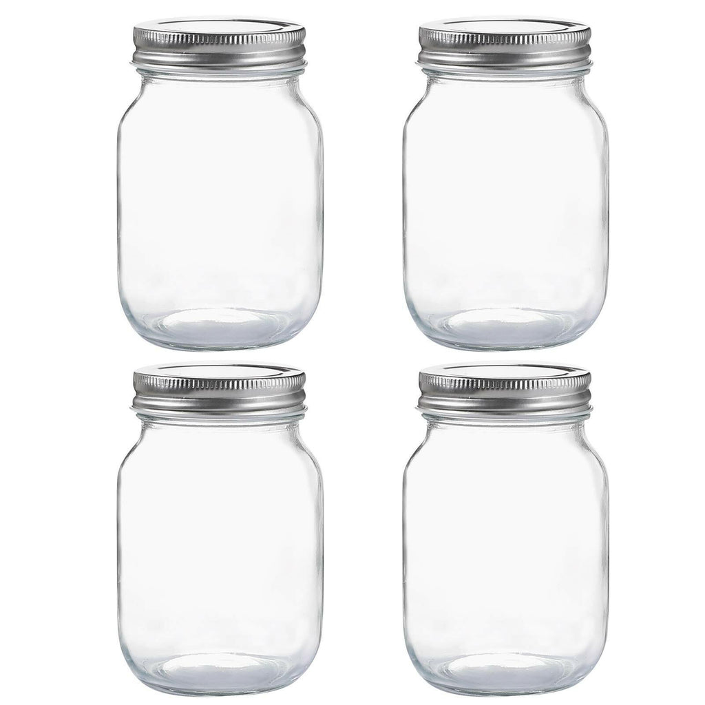 4 Pack YINGERHUAN Glass Regular Mouth Mason Jars, 16 oz Clear Glass Jars with