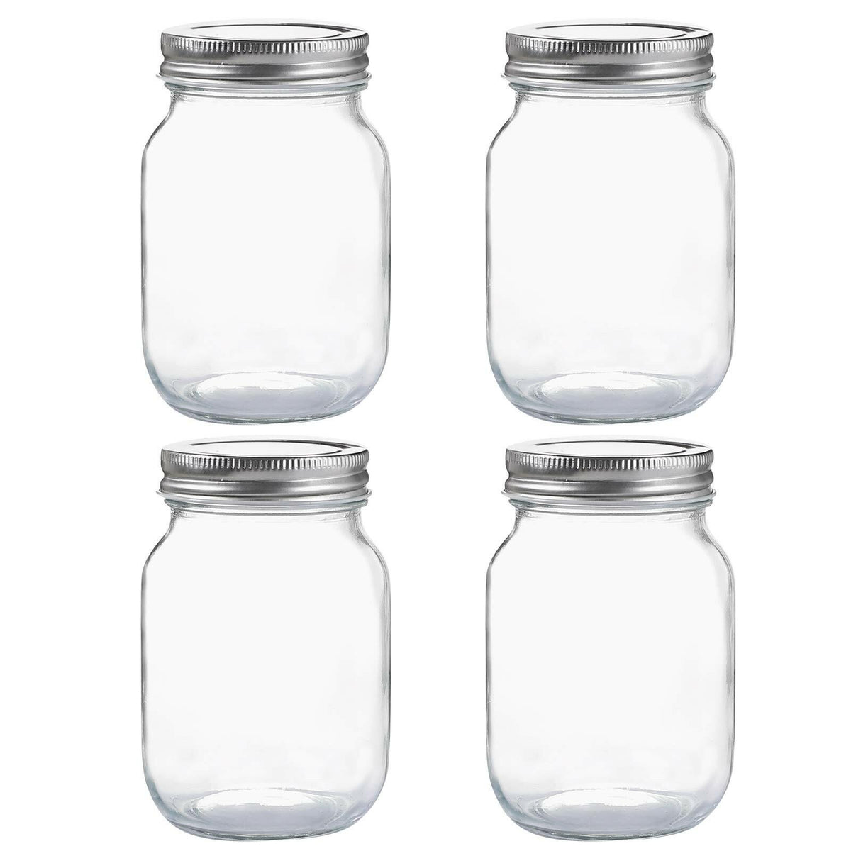 4 Pack YINGERHUAN Glass Regular Mouth Mason Jars, 16 oz Clear Glass Jars with