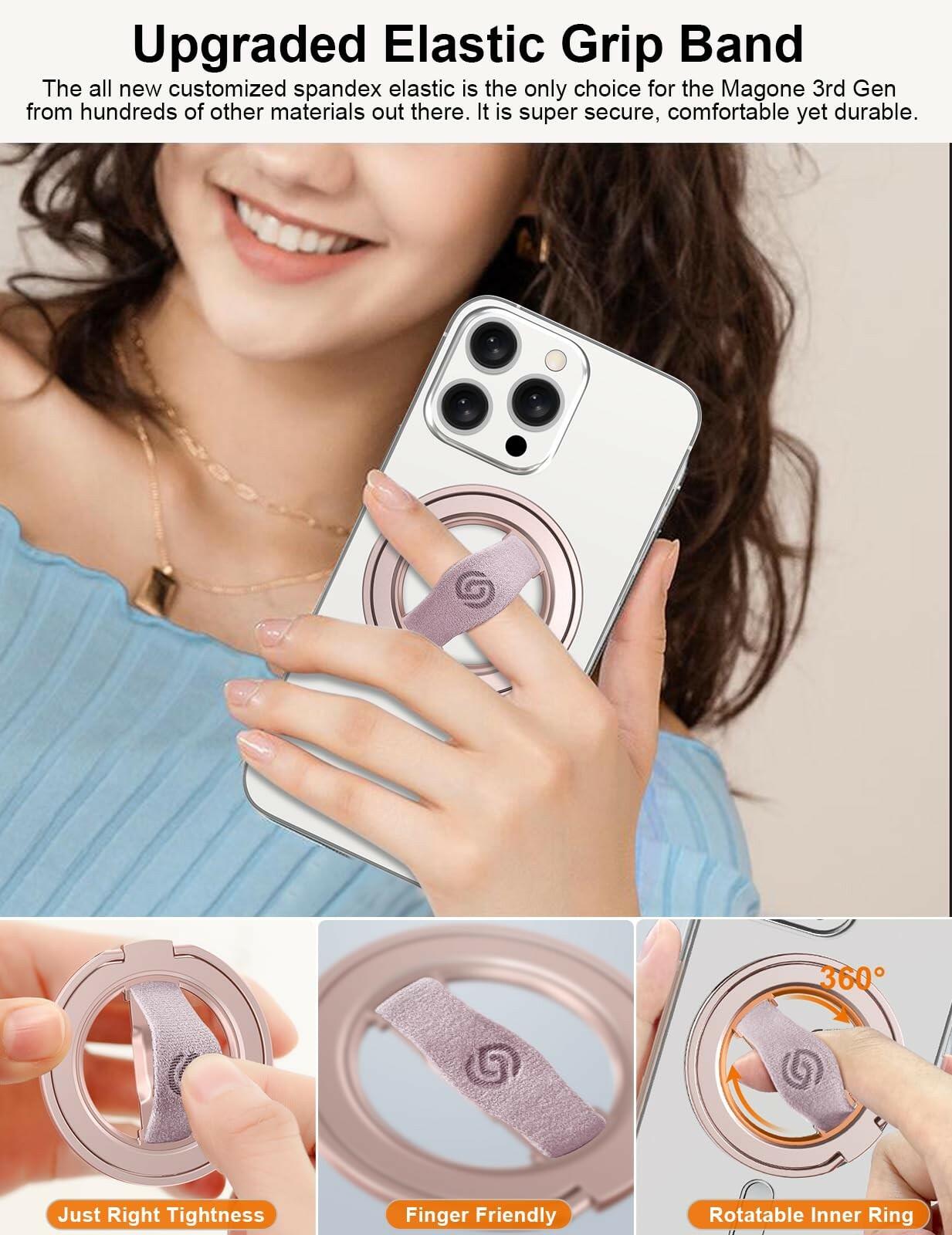 EWA MagOne 3rd Gen [Compatible with MagSafe] Phone Grip Stand with Finger Strap,
