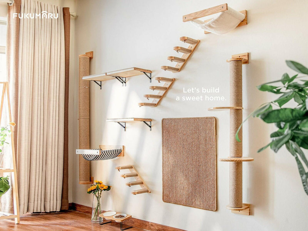 OPEN BOX - FUKUMARU Hammock Wall Mounted Cat Beds and Perches, Wooden Kitten