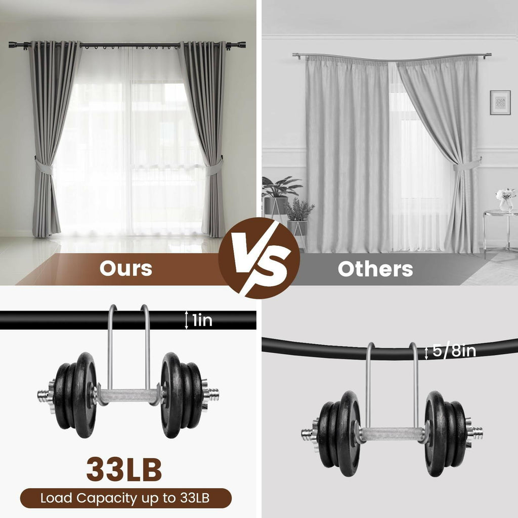 1" Curtain Rod 30-144 Inch Adjustable Heavy Duty Iron Window Rod Matte Black
