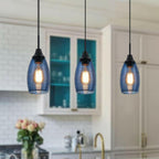 1 PACK Viinew Mini Glass Pendant Light Handblown Clear Dark Blue Seeded Glass