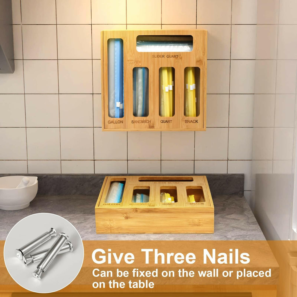 DUJEN Plastic Bag Organizer for Drawer, Bamboo Food Storage Bags Container