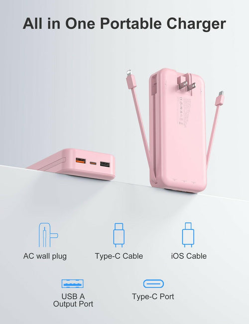aonidi 20000mAh Ultra-Portable-Charger-Power-Bank PD20W with Built in Cables&AC
