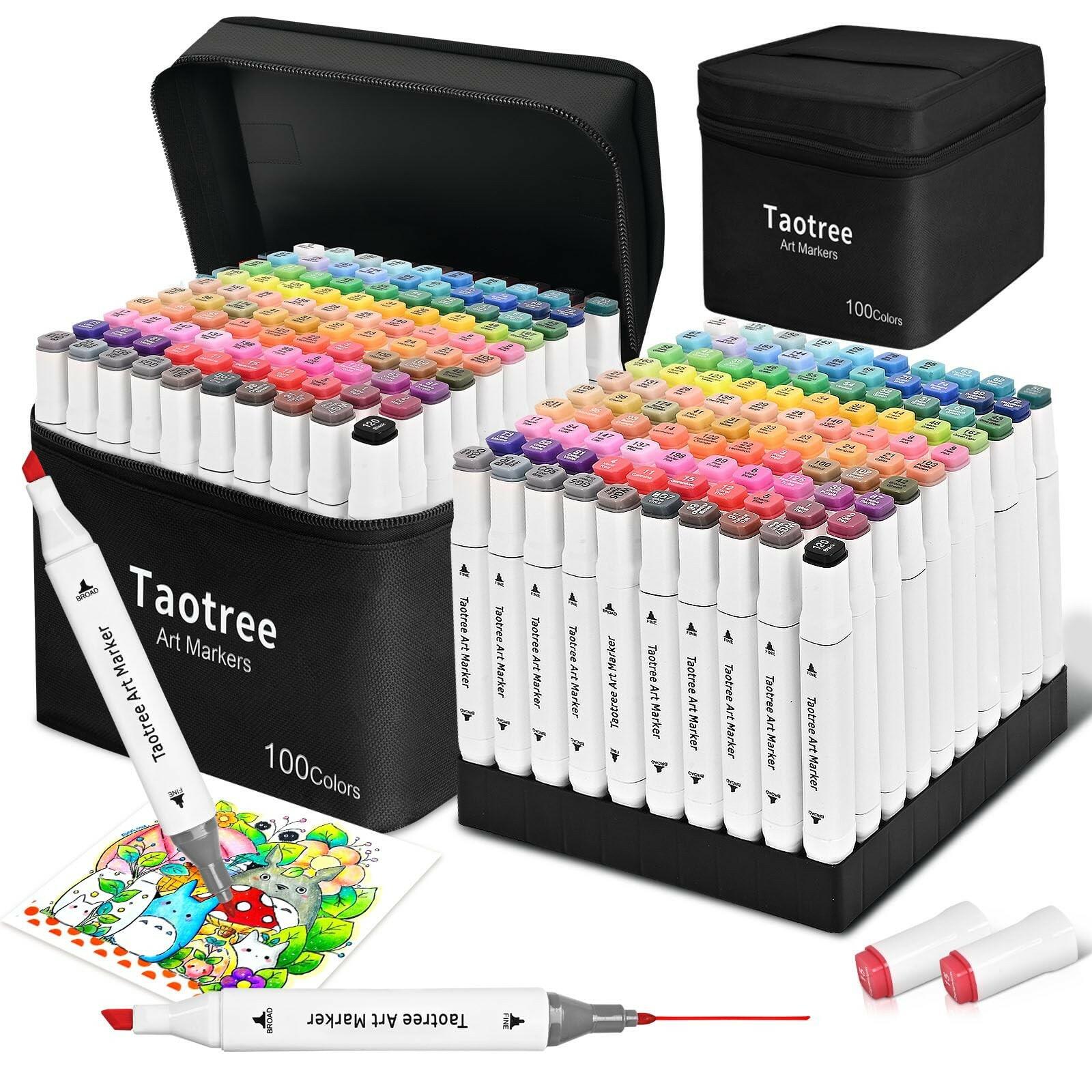 Taotree Alcohol Markers Set 100 Colors with Case & Holders, Dual Tips Art