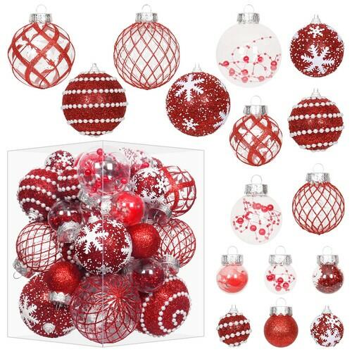Super Holiday Christmas Ball Ornaments, 33PCS Red Clear Shatterproof Plastic