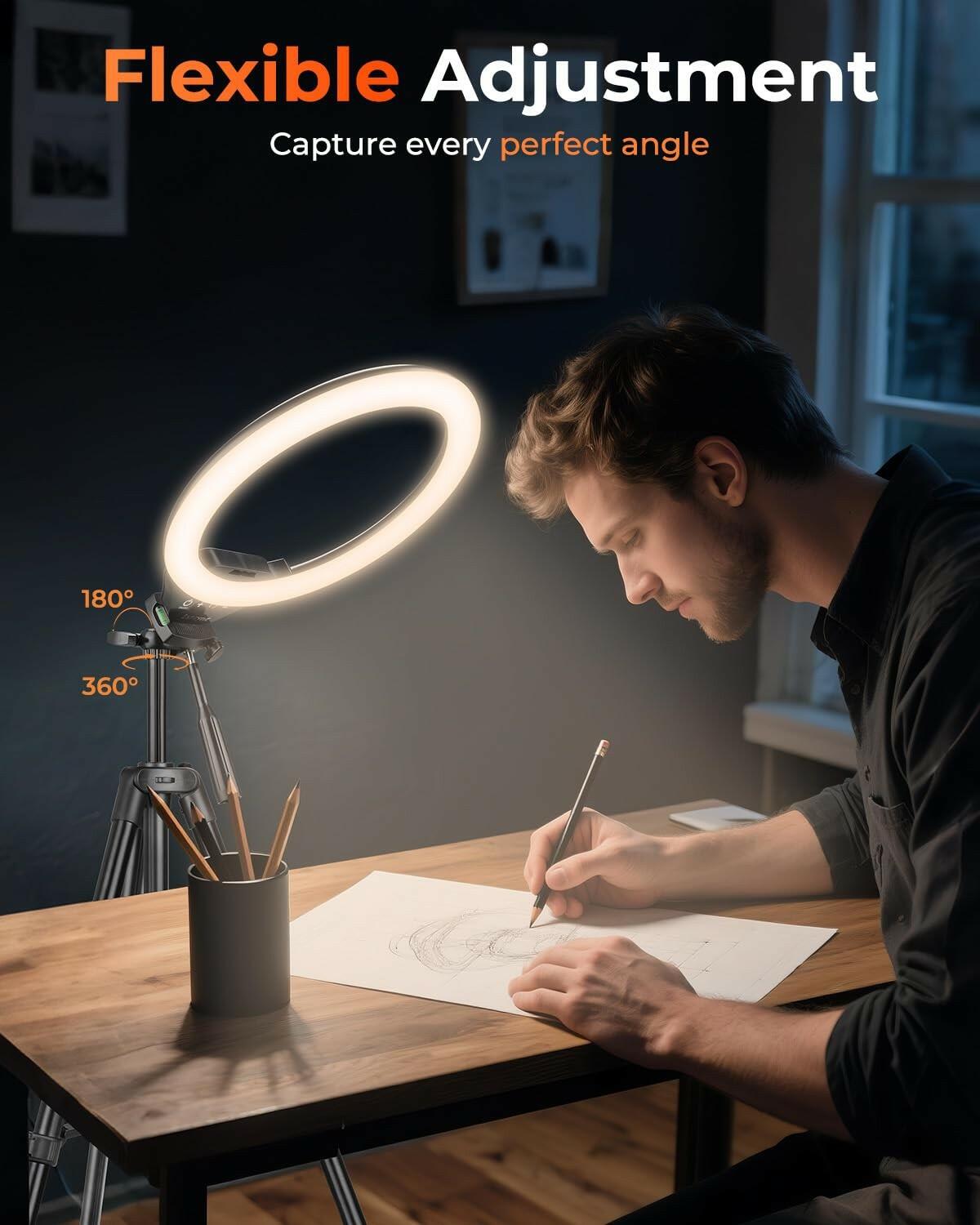 Sensyne 10'' Ring Light with 50'' Extendable Tripod Stand, LED Circle Lights
