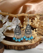 Watforsh Boho Silver Turquoise Filigree Western Country Earrings Teardrop Drop
