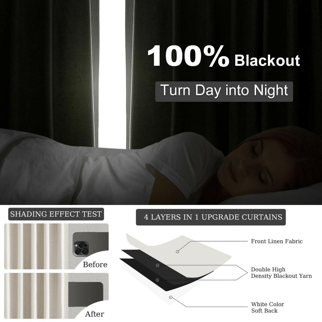 Topfinel Cream Linen Blackout Curtains 84 Inch Long for Bedroom Living Room,