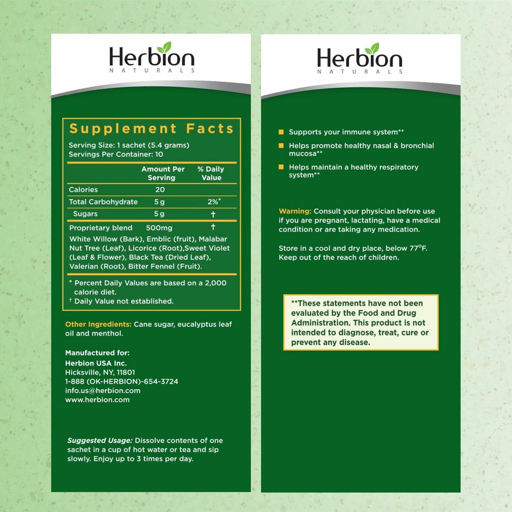 1 Pack of 10 HERBION Naturals Respiratory Care Herbal Granules, for The