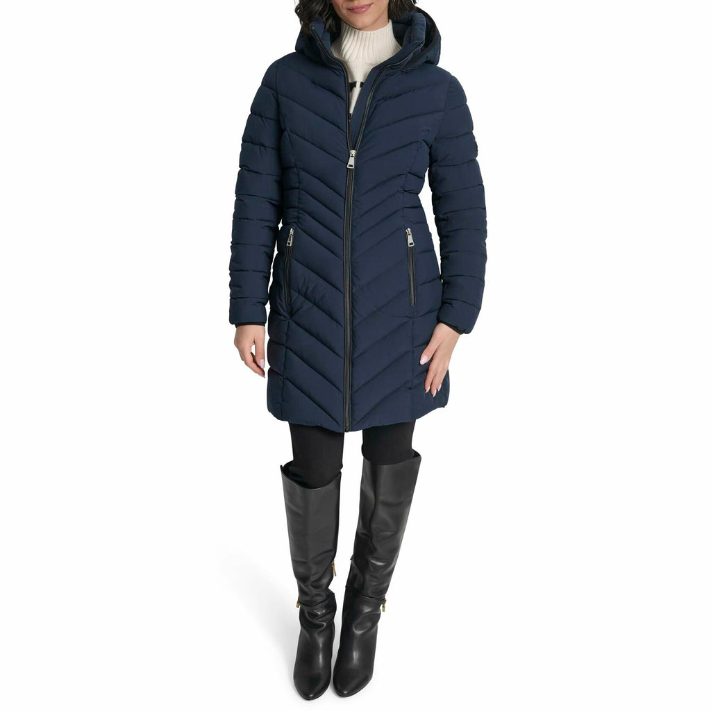 DKNY Women's Women’s Long Lightweight Hooded Puffer Jacket XL Insulated Casual