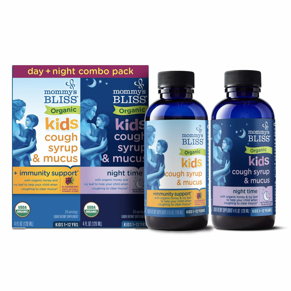 Pack of 2 Mommy's Bliss Organic Cough Syrup & Mucus for Kids, 4 Fl Oz Day and