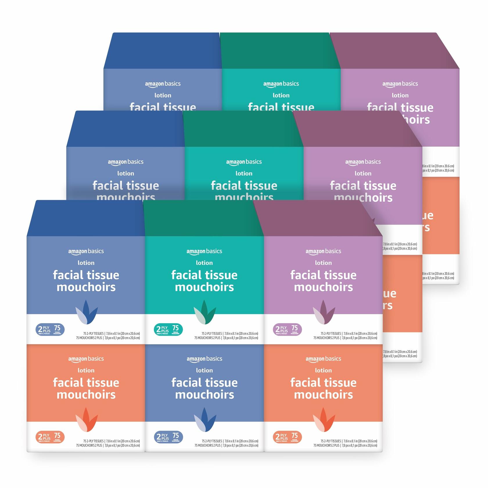 15 Packs of 75 Amazon Basics Facial Tissue with Lotion, 2-Ply, 1350 Count,