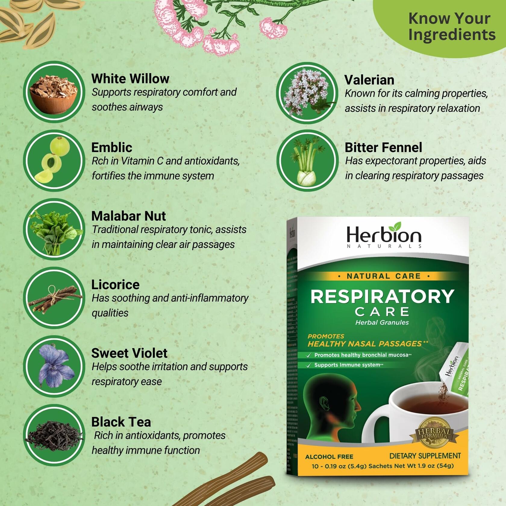 1 Pack of 10 HERBION Naturals Respiratory Care Herbal Granules, for The