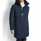 DKNY Women's Women’s Long Lightweight Hooded Puffer Jacket XL Insulated Casual