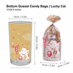 Pomei 5.5"X9.8" 200PCS Clear Bottom Gusset Cellophane Candy Bags-Lucky Cat,