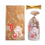 Pomei 5.5"X9.8" 200PCS Clear Bottom Gusset Cellophane Candy Bags-Lucky Cat,
