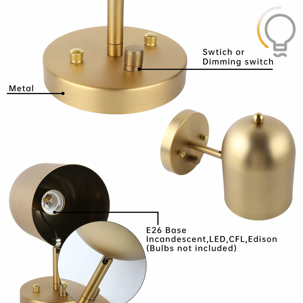 Pathson Set of 2 Hardwired Wall Sconce Dimmer Switch, Brass Finish Wall Light