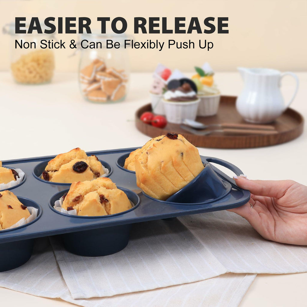 Vnray 2 Pack Jumbo Silicone Muffin Pan with Metal Frame, Non Stick Silicone