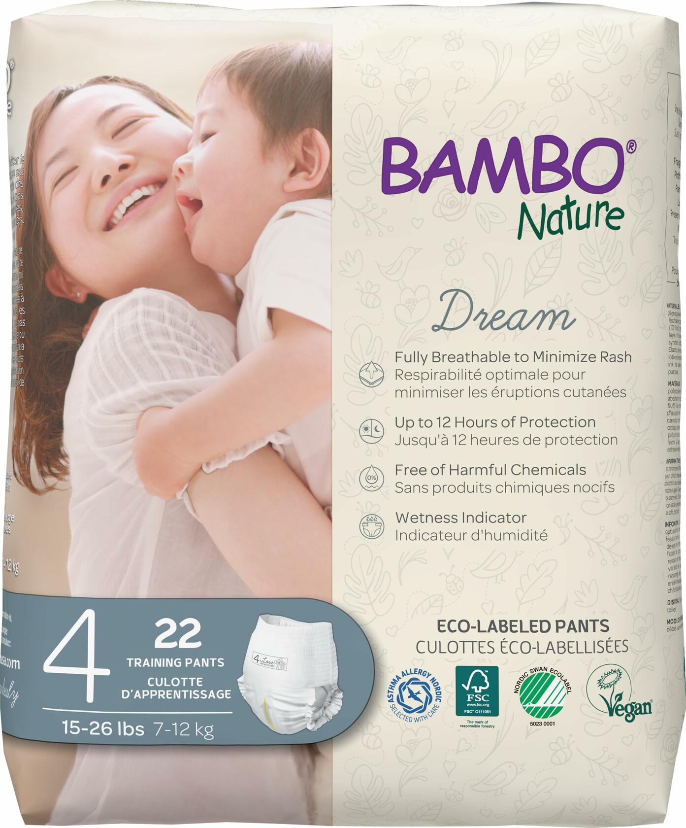 44 Count Bambo Nature Premium Eco-Friendly Training Pants, Size 4 (15-31 Lbs)