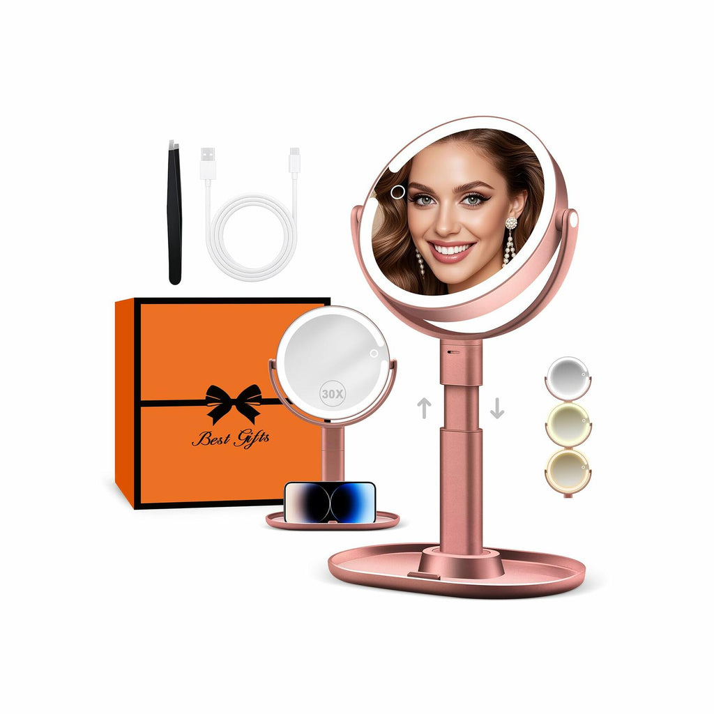 B Beauty Planet Makeup Mirror with Lights, Lighted Magnifying Mirror 30X with 3