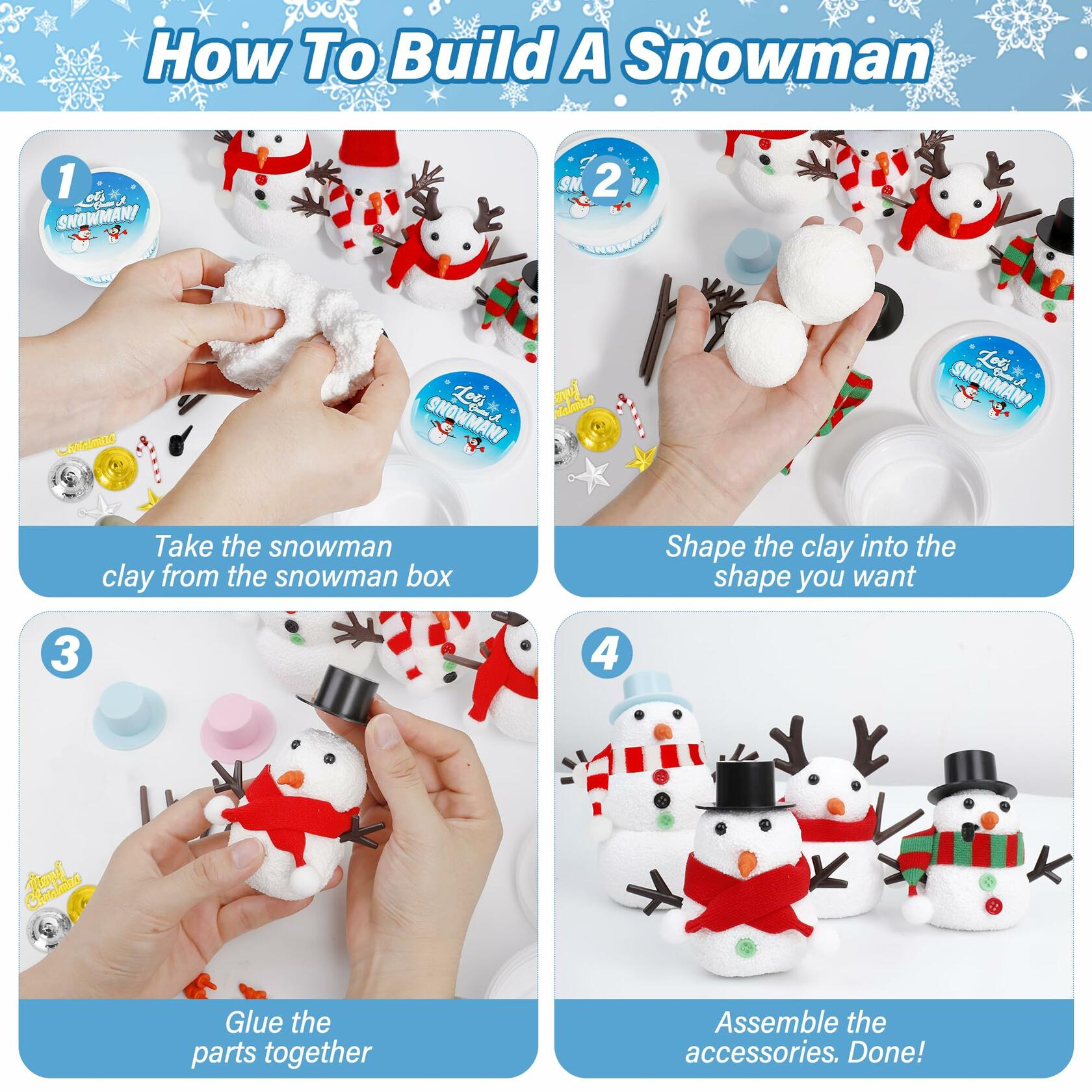 30 Pack Snowman Kit - Build a Snowman Kit DIY Christmas Craft Gifts - Creative