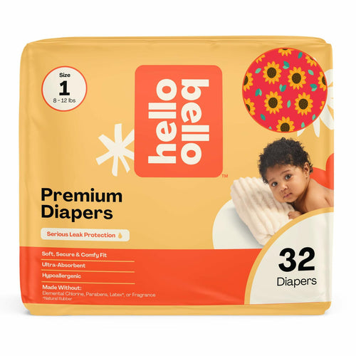 64 Count Hello Bello Diapers, Size 1 (8-12 lbs) Flower Child,  Premium