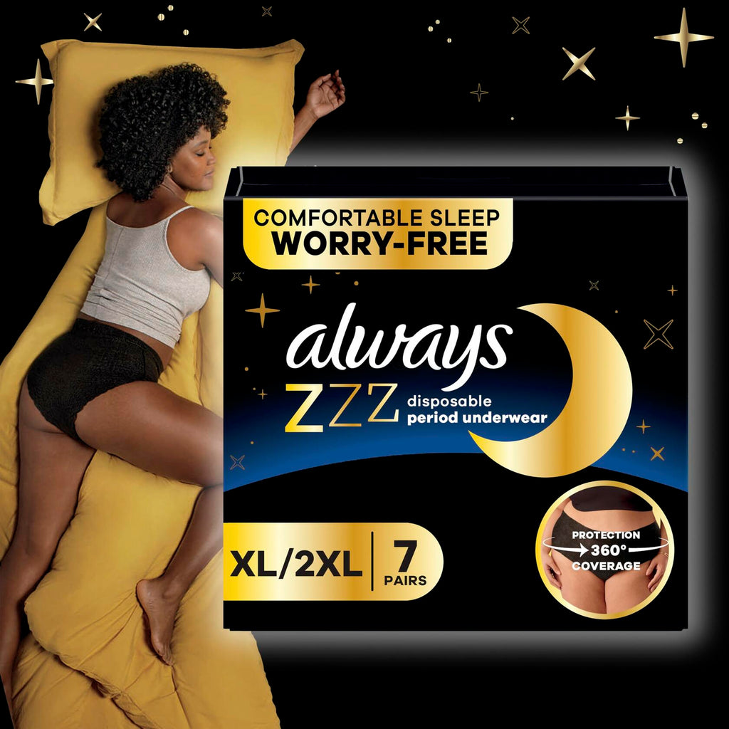 13 Count Always ZZZ Overnight Disposable Period Underwear for Women, Large, 360°