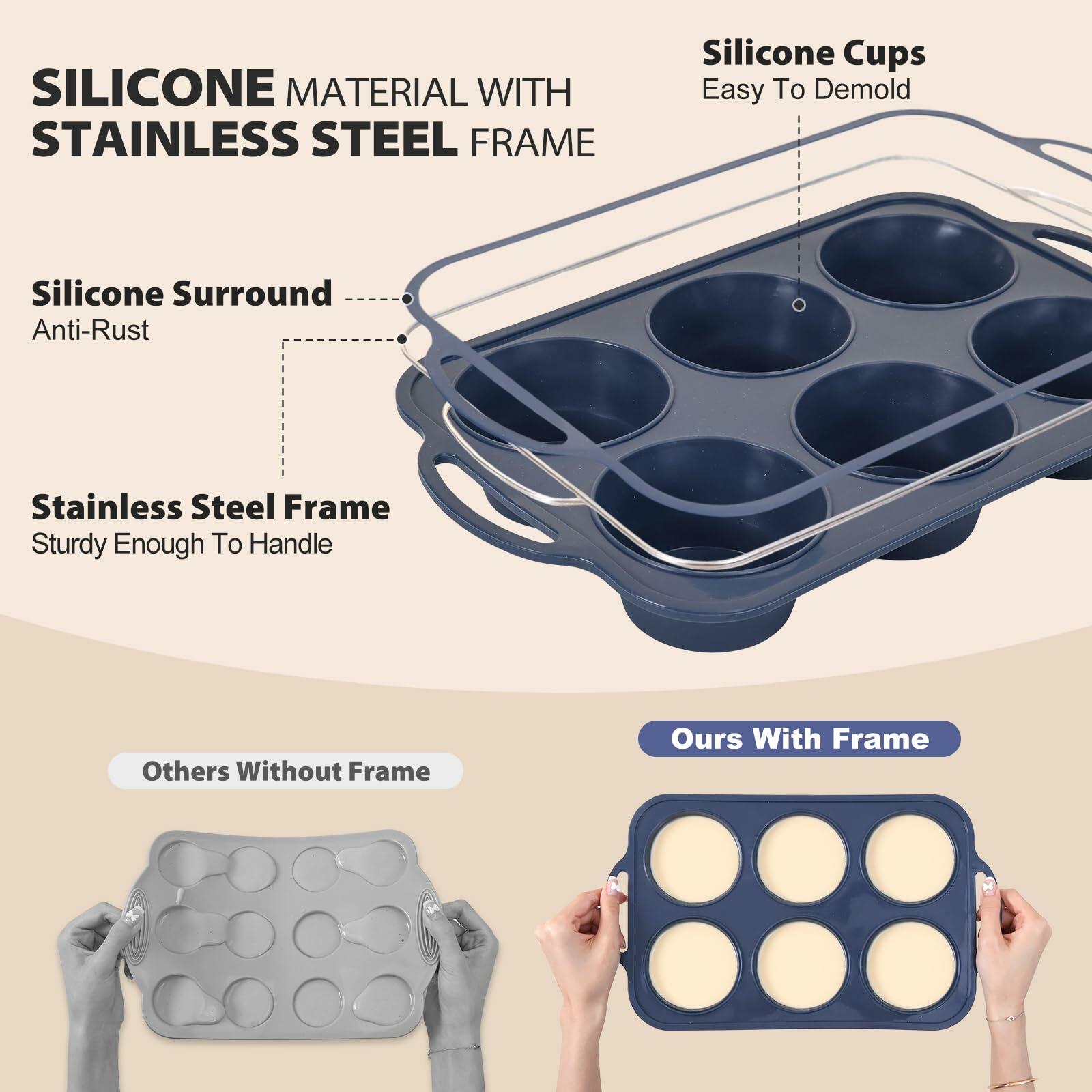 Vnray 2 Pack Jumbo Silicone Muffin Pan with Metal Frame, Non Stick Silicone