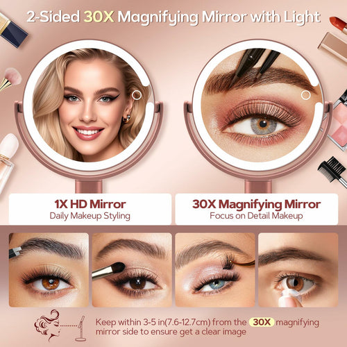 B Beauty Planet Makeup Mirror with Lights, Lighted Magnifying Mirror 30X with 3