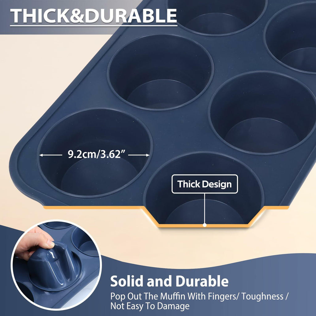 Vnray 2 Pack Jumbo Silicone Muffin Pan with Metal Frame, Non Stick Silicone