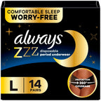 13 Count Always ZZZ Overnight Disposable Period Underwear for Women, Large, 360°