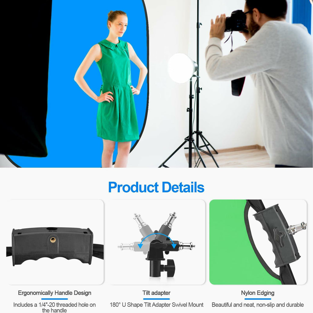 (Rip in carry case) WELLMAKING 5x6.6ft Green Blue 2-in-1 Screen Backdrop for