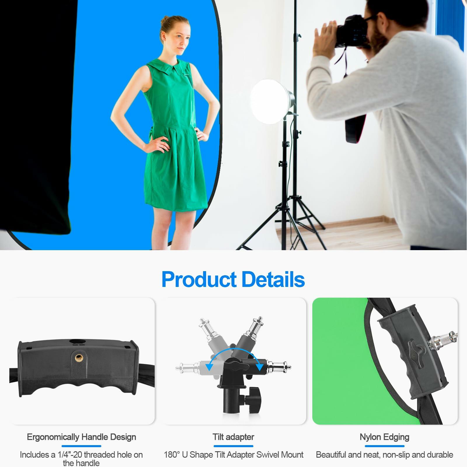 (Rip in carry case) WELLMAKING 5x6.6ft Green Blue 2-in-1 Screen Backdrop for
