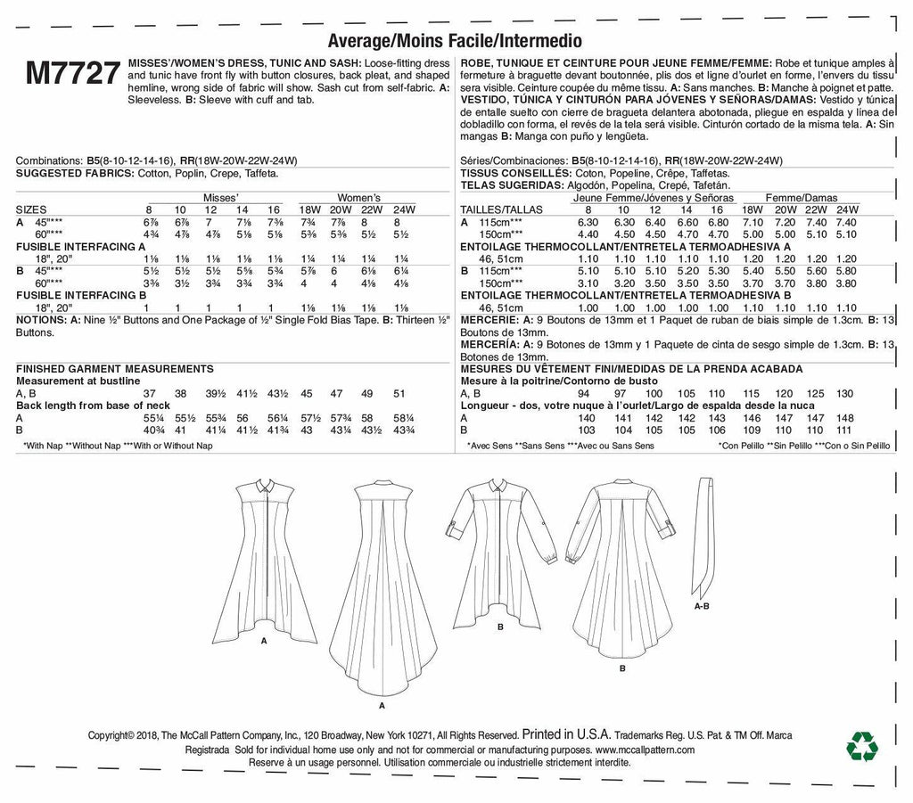 McCall's Patterns Misses'/Women's Dress/Tunic and Sash