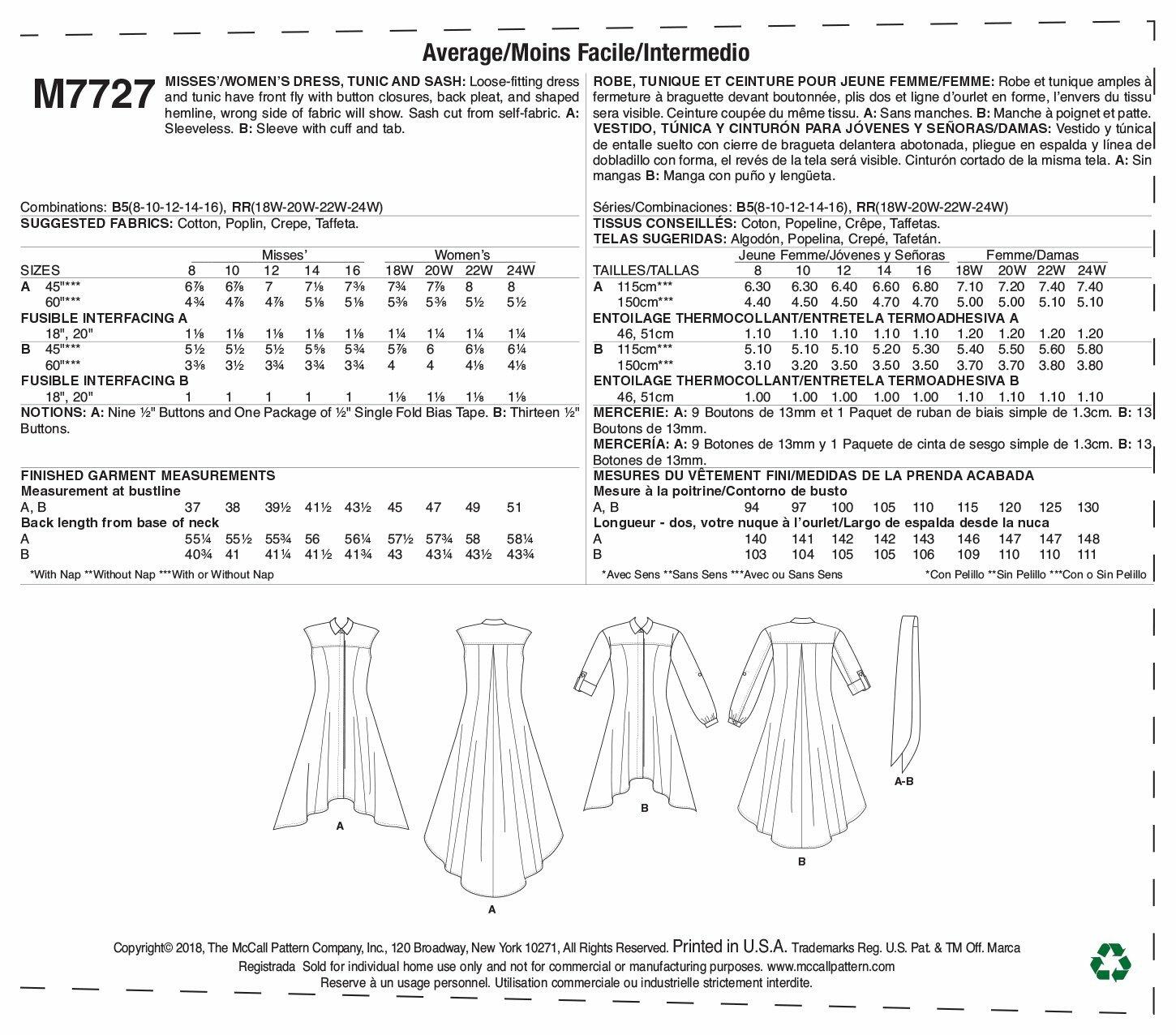 McCall's Patterns Misses'/Women's Dress/Tunic and Sash