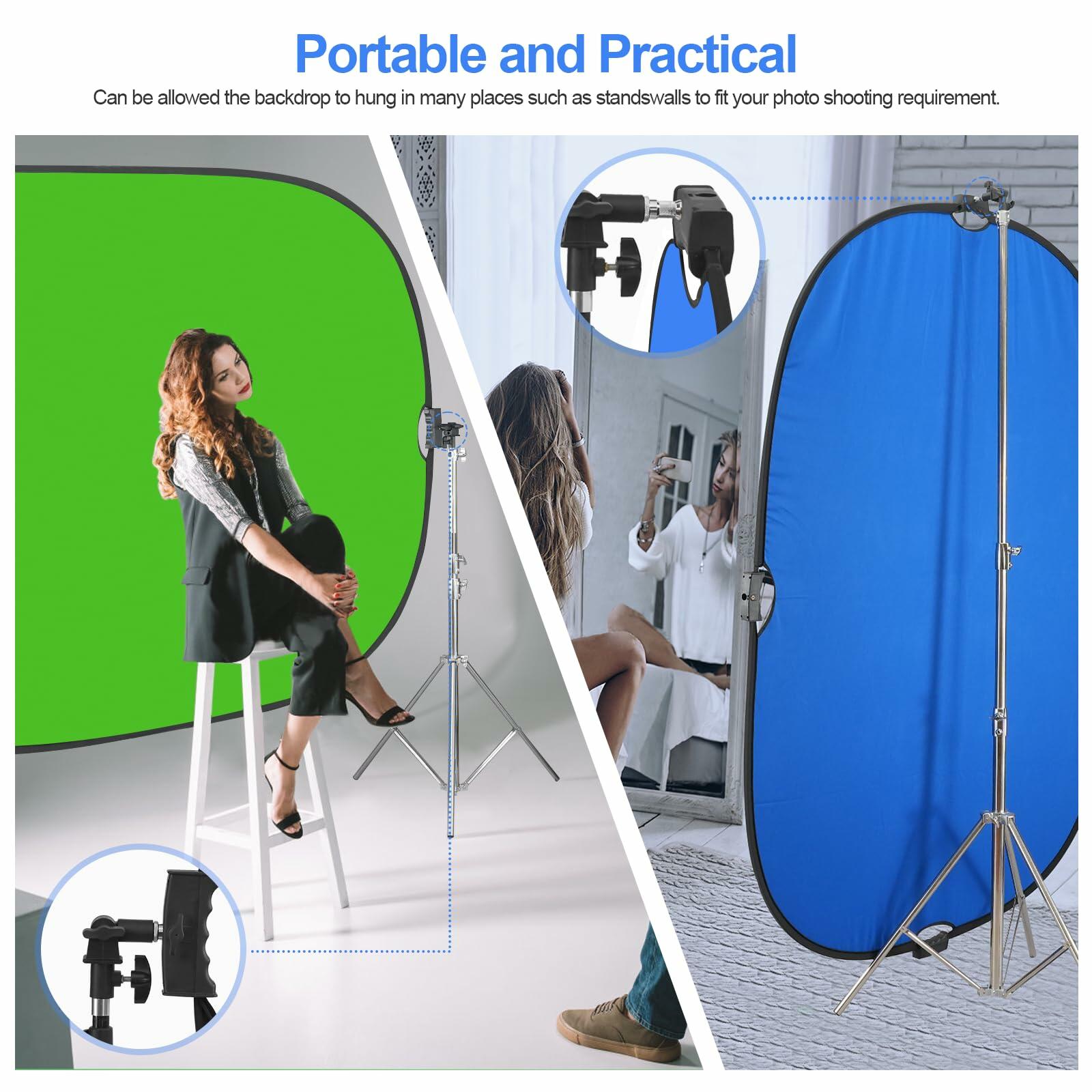 (Rip in carry case) WELLMAKING 5x6.6ft Green Blue 2-in-1 Screen Backdrop for