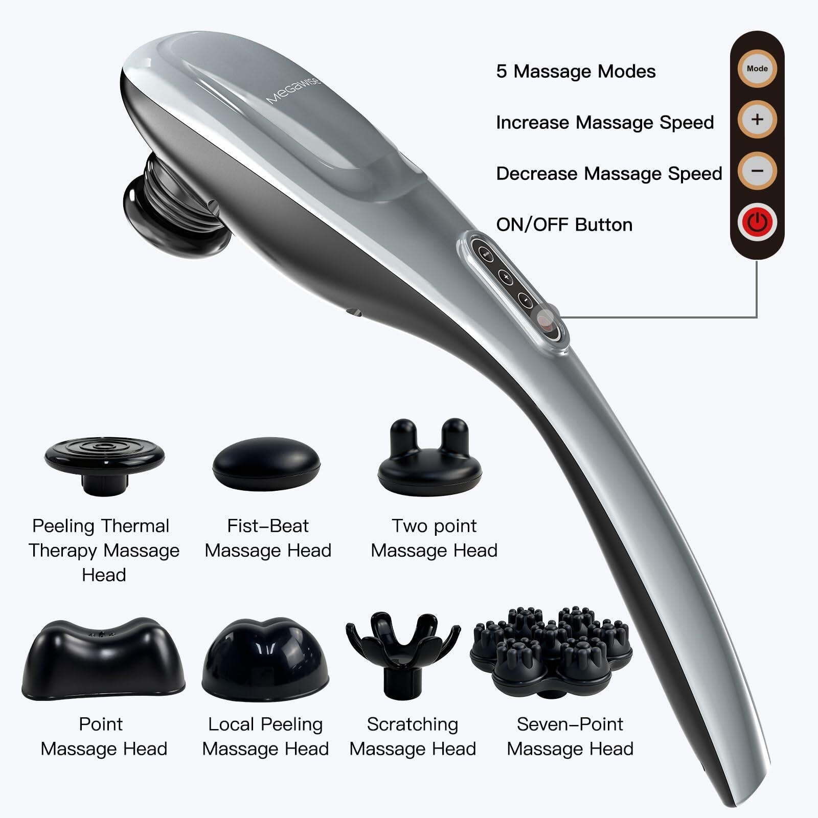 MEGAWISE Cordless Back Massager for Shoulders, Waist, Legs, Rechargeable 3200mAh
