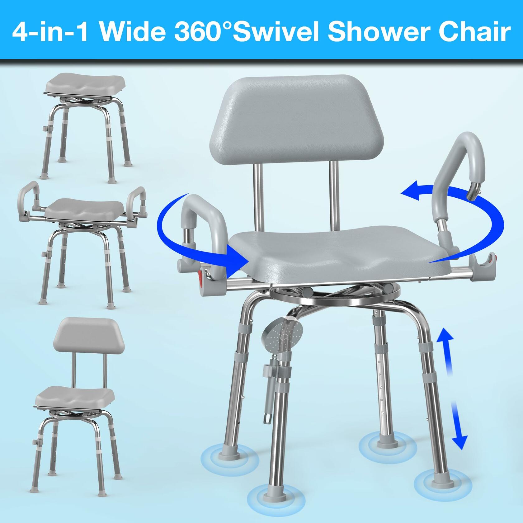 '-MISSING A LEG- ProTraverse Swivel Shower Chair with Arms and Back,Anti-Slip