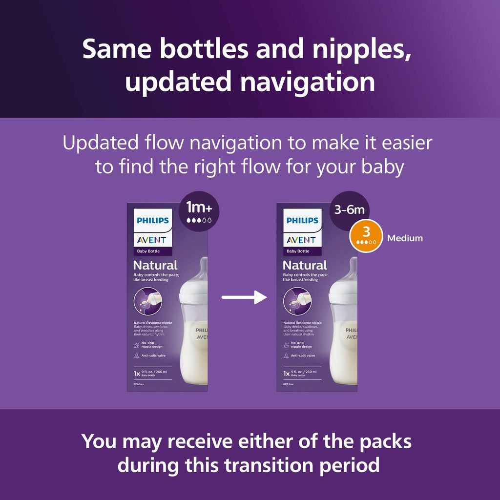4 Pack Philips Avent Natural Baby Bottles with Natural Response Nipples (Medium
