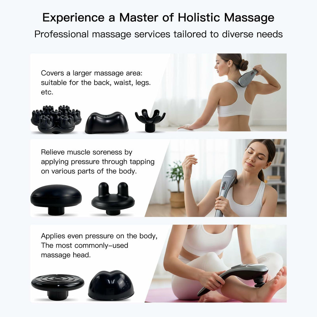 MEGAWISE Cordless Back Massager for Shoulders, Waist, Legs, Rechargeable 3200mAh