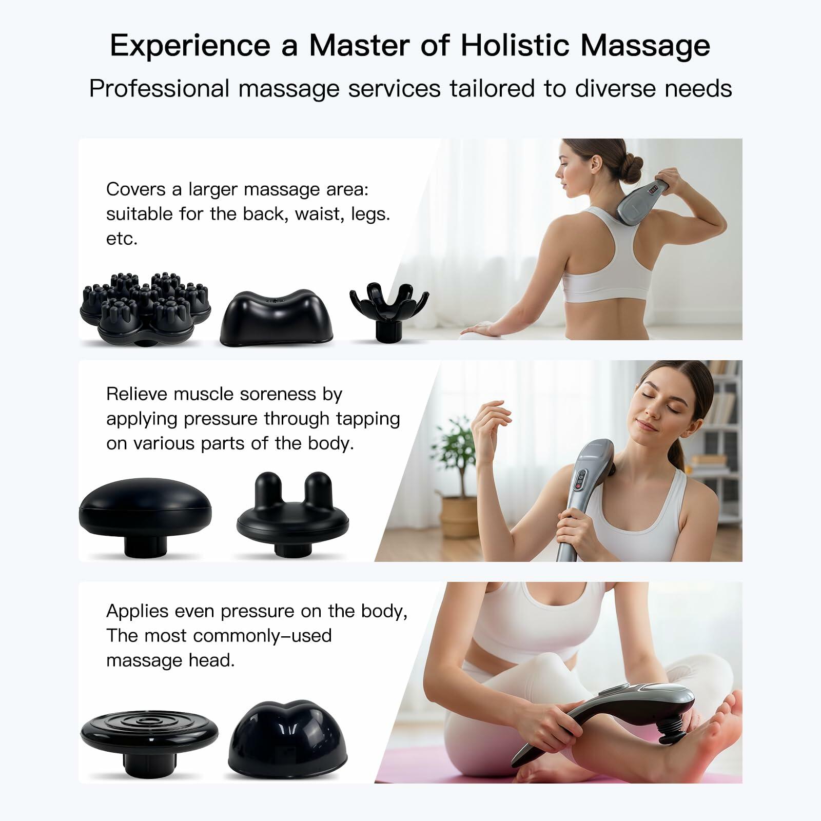 MEGAWISE Cordless Back Massager for Shoulders, Waist, Legs, Rechargeable 3200mAh