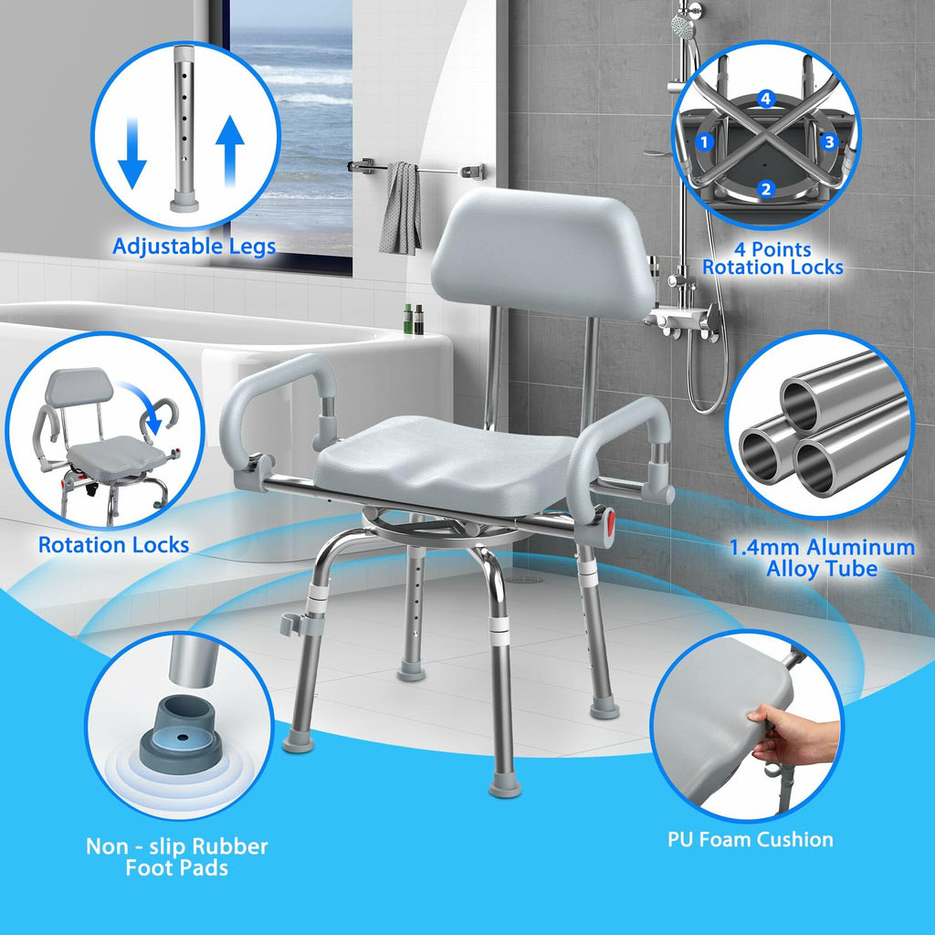 '-MISSING A LEG- ProTraverse Swivel Shower Chair with Arms and Back,Anti-Slip