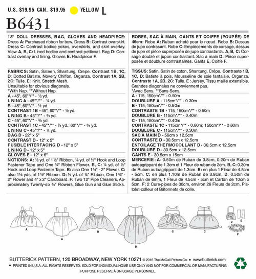 McCall Pattern Company Bag, Gloves and Headpiece for 18 Sewing Pattern, One Size