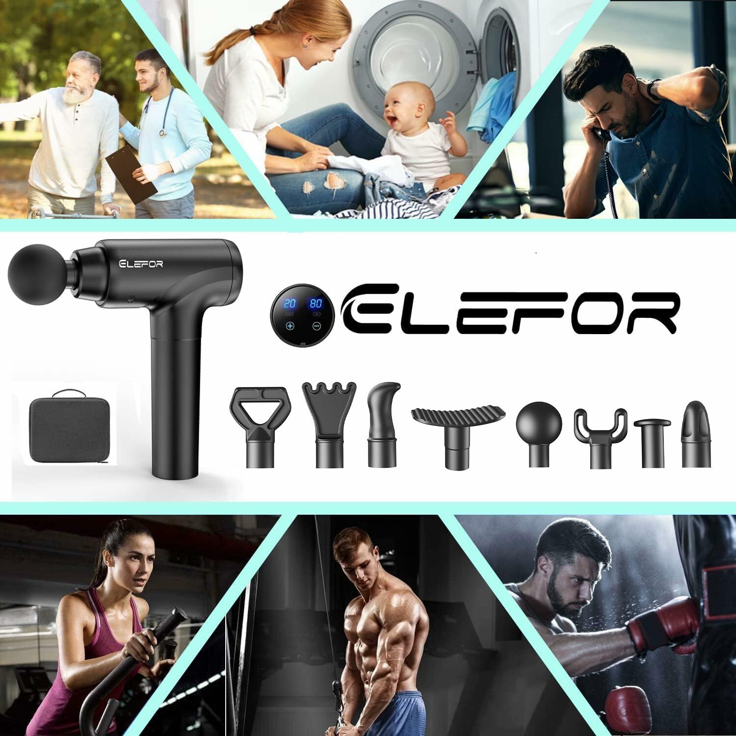 Elefor Massage Gun Deep Tissue,Percussion Back Massager Gun for Athletes Muscle