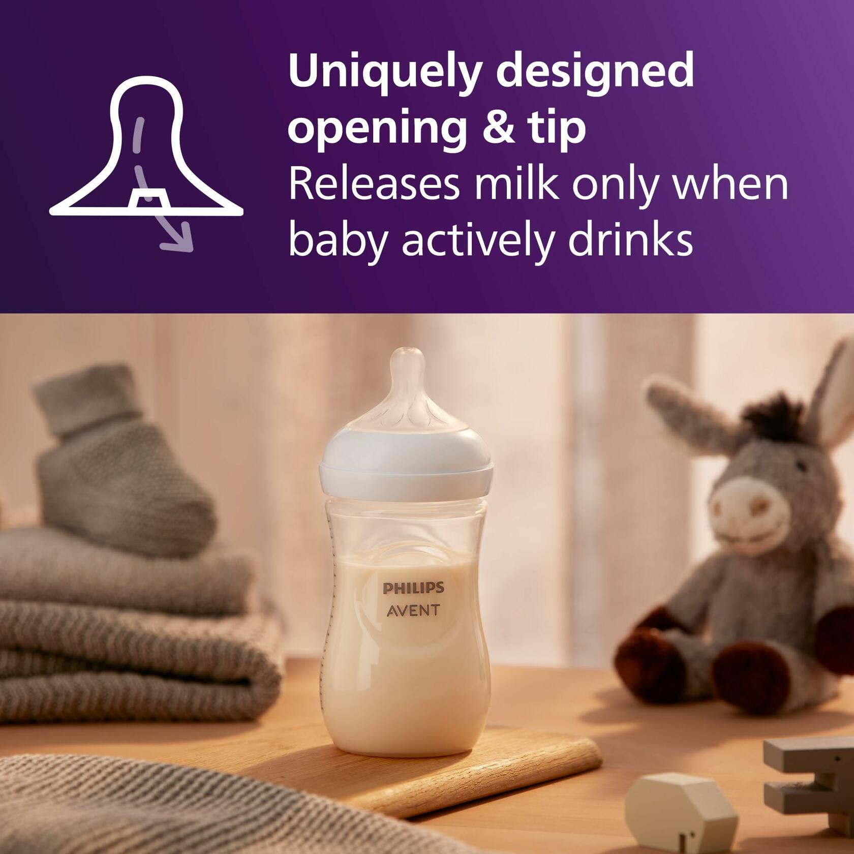 4 Pack Philips Avent Natural Baby Bottles with Natural Response Nipples (Medium