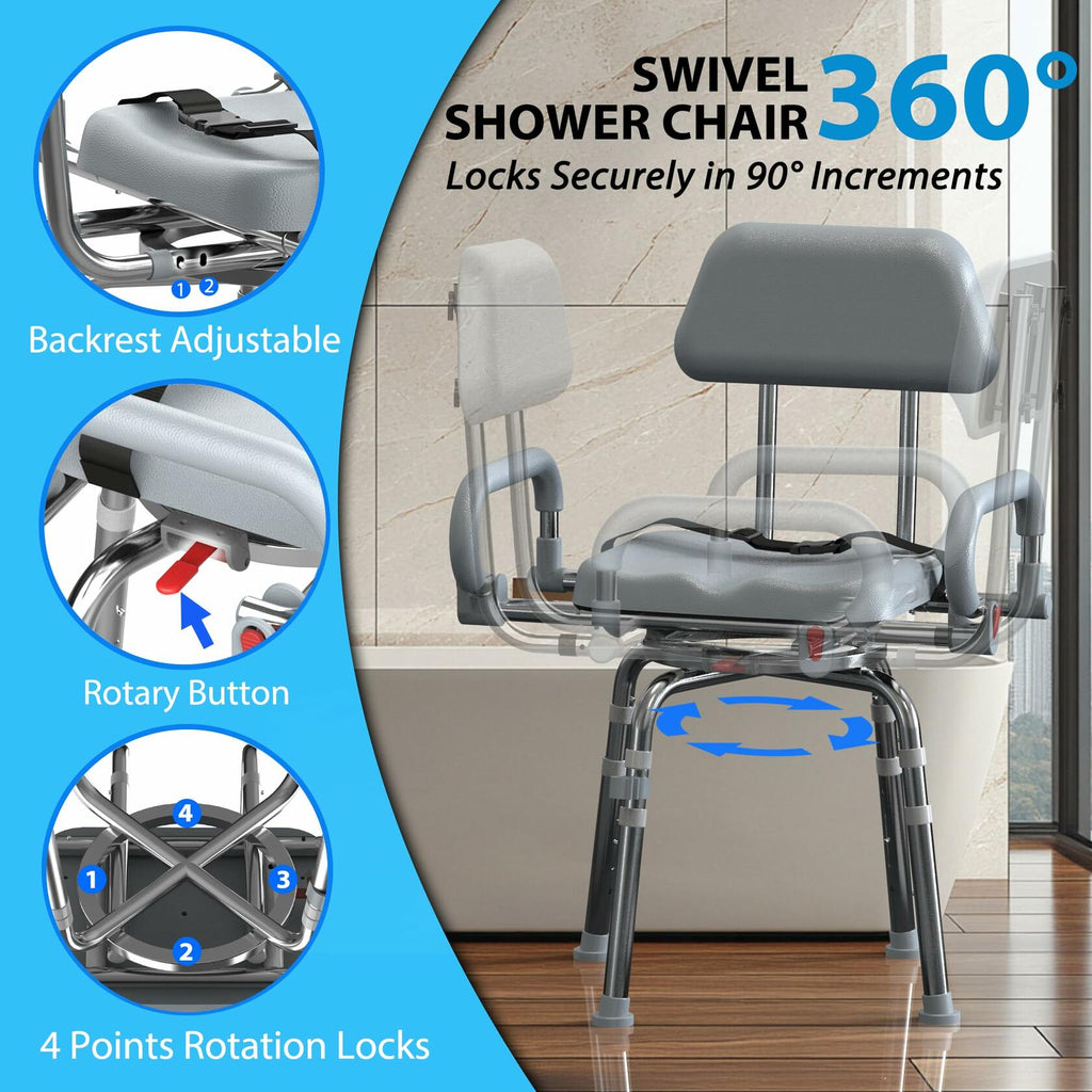 '-MISSING A LEG- ProTraverse Swivel Shower Chair with Arms and Back,Anti-Slip