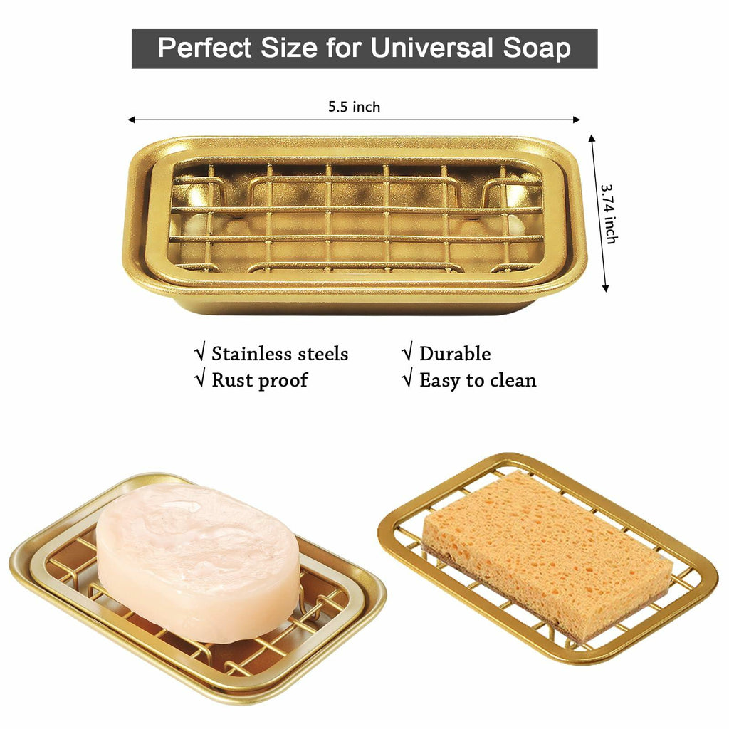 Silver Kitchen and Bathroom Soap Dish Tray - Metal 2-Piece Soap Dish Tray with