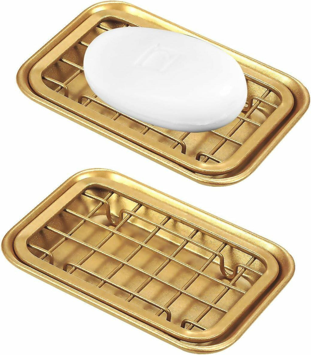 Silver Kitchen and Bathroom Soap Dish Tray - Metal 2-Piece Soap Dish Tray with